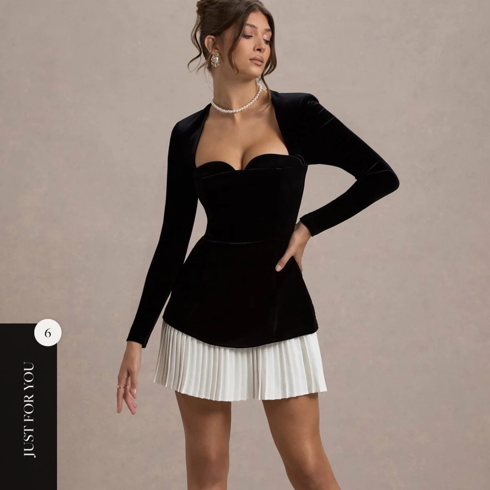 BLACK VELVET SWEETHEART LONG-SLEEVE MINI DRESS